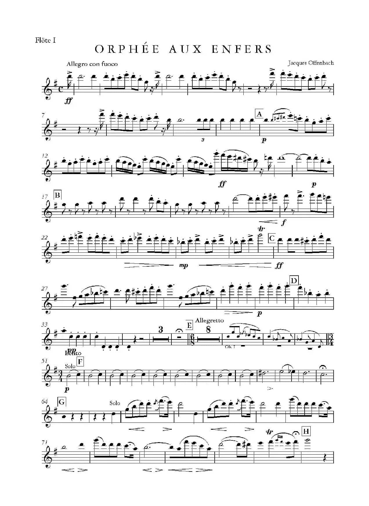 天堂与地狱序曲（管弦乐长笛分谱）