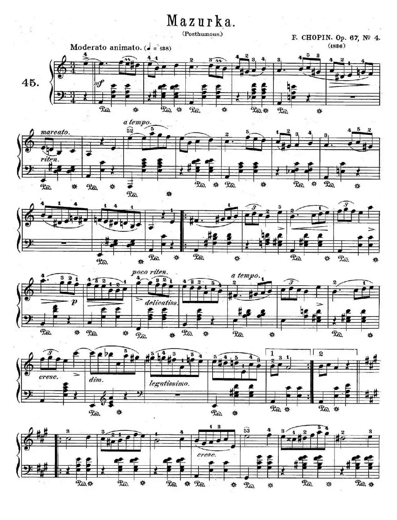 Quatre Mazurkas Op.67 Op.4（4首玛祖卡舞曲·4）