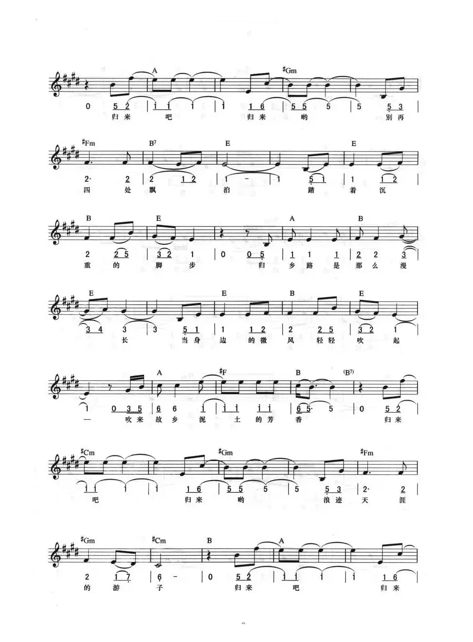 故乡的云（线简混排弹唱谱）