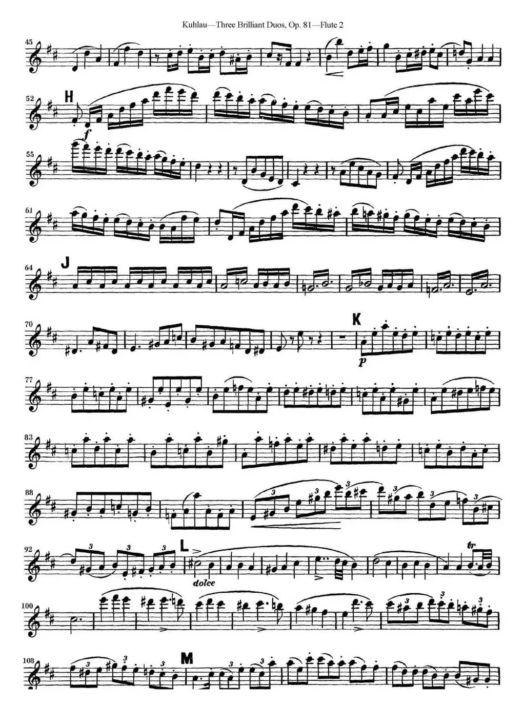 库劳长笛二重奏练习三段OP.81——Flute 2（NO.1）