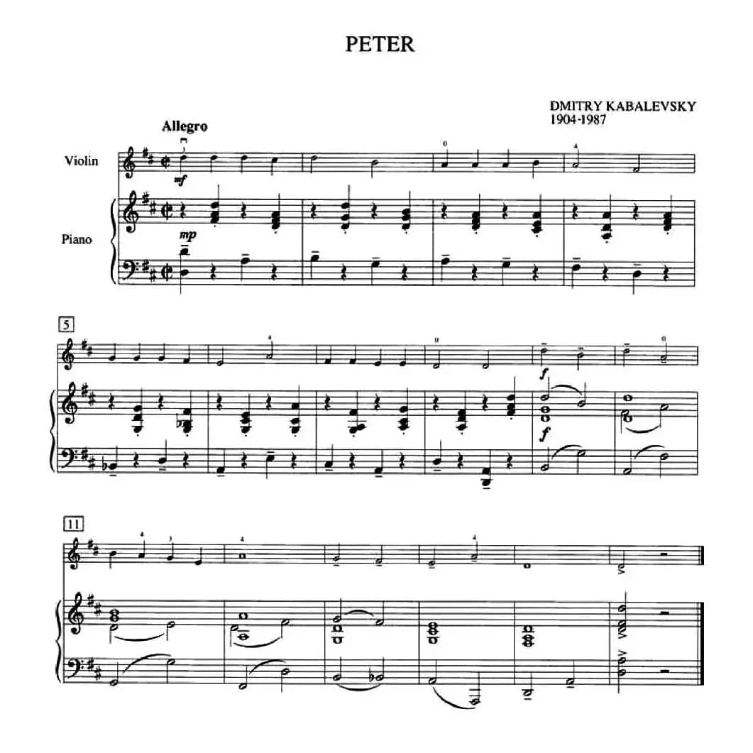 Dmitry Kabalevsky Peter（加拿大小提琴考级·预备级）