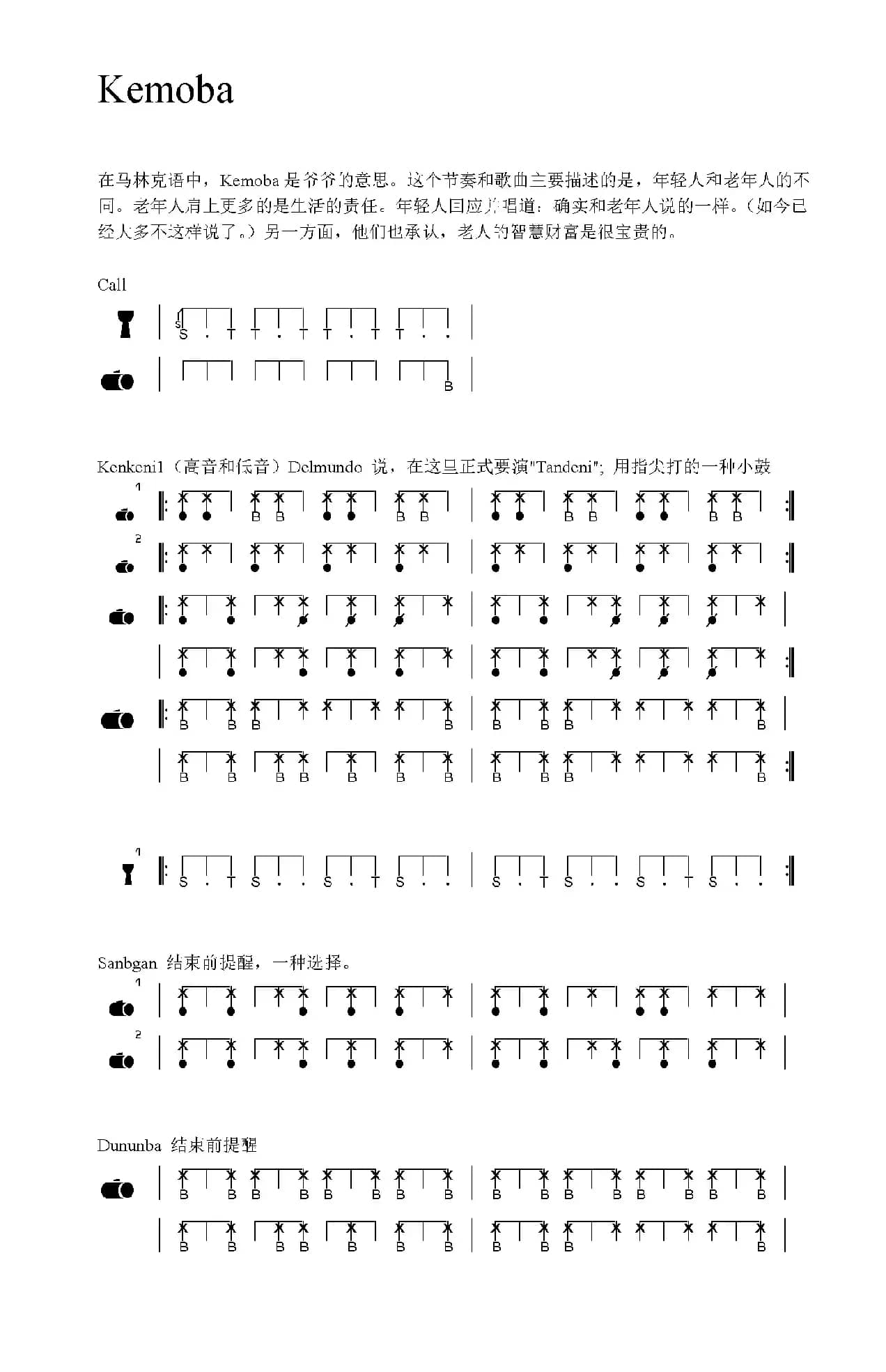Kemoba（非洲手鼓谱）