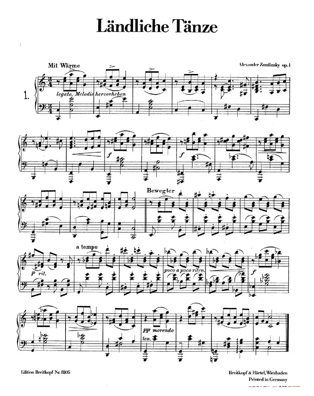 Landliche Tanzee Op.1（乡村舞曲·1. C大调）