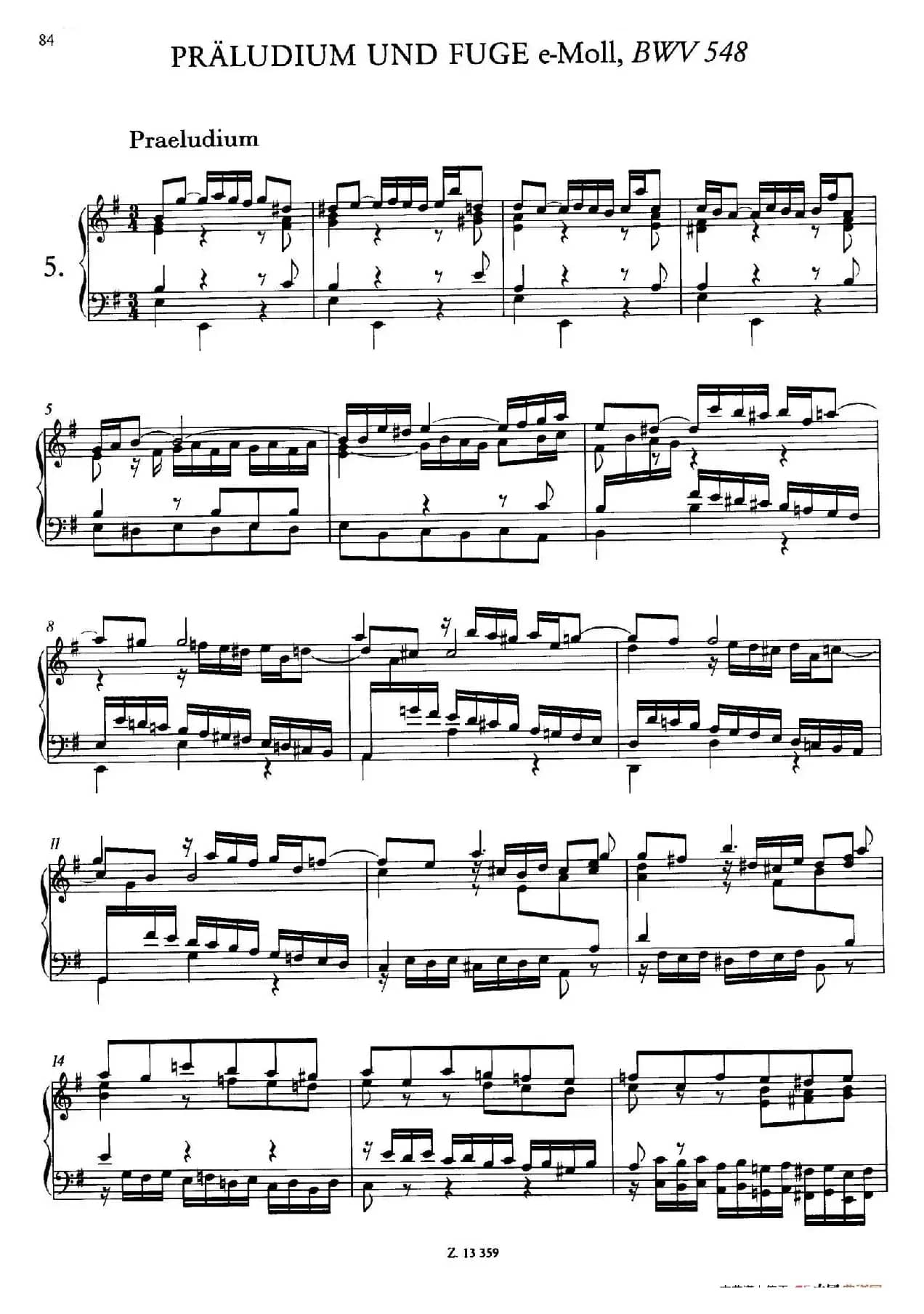 Prelude and Fugue in e Minor BWV 548（e小调前奏曲与赋格）