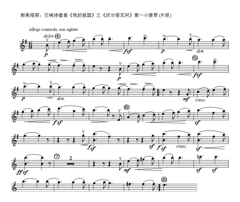斯美塔那：交响诗套曲《我的祖国》之《沃尔塔瓦河》第一小提琴（片段）