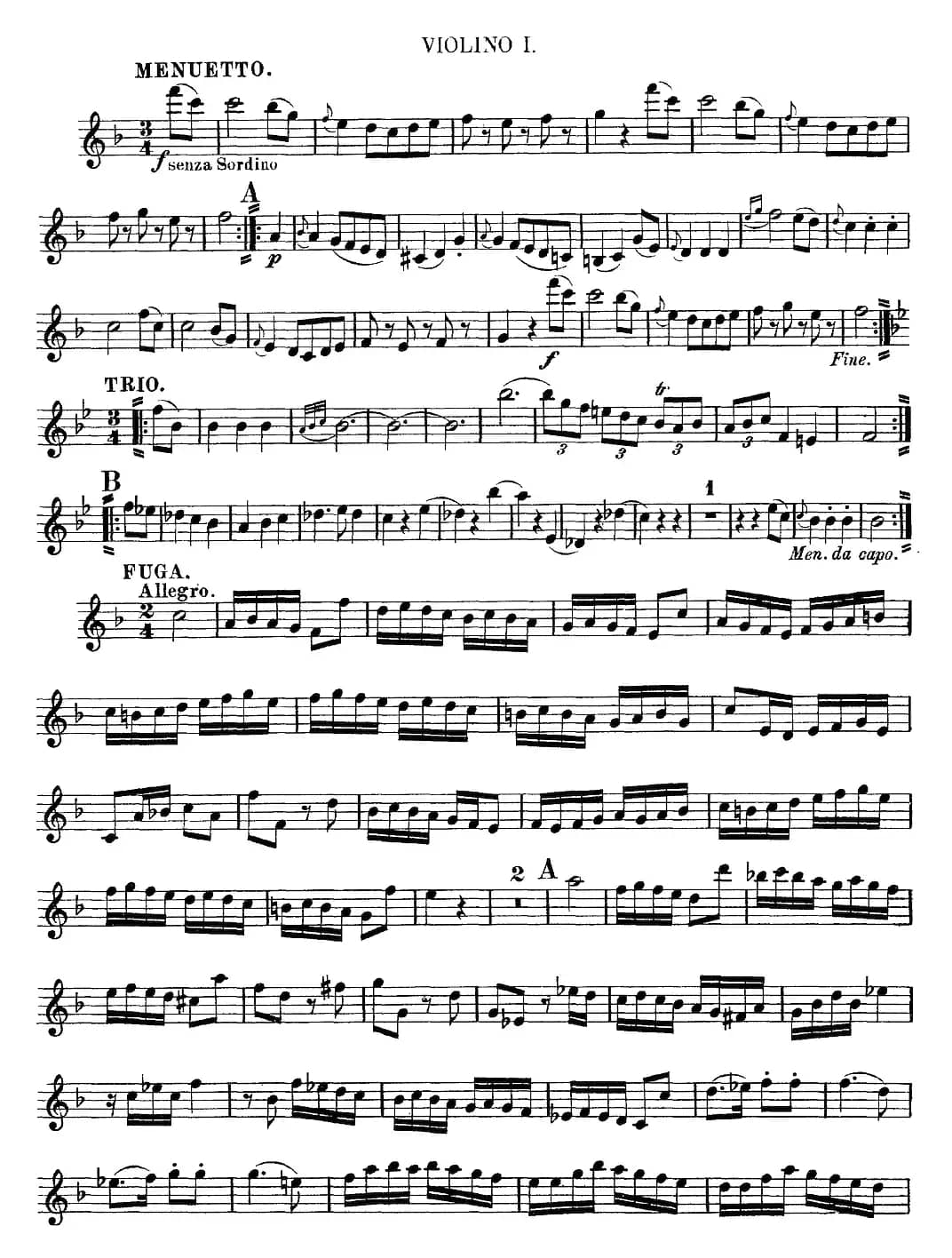 Mozart《Quartet No.8 in F Major,K.168》（Violin 1分谱）