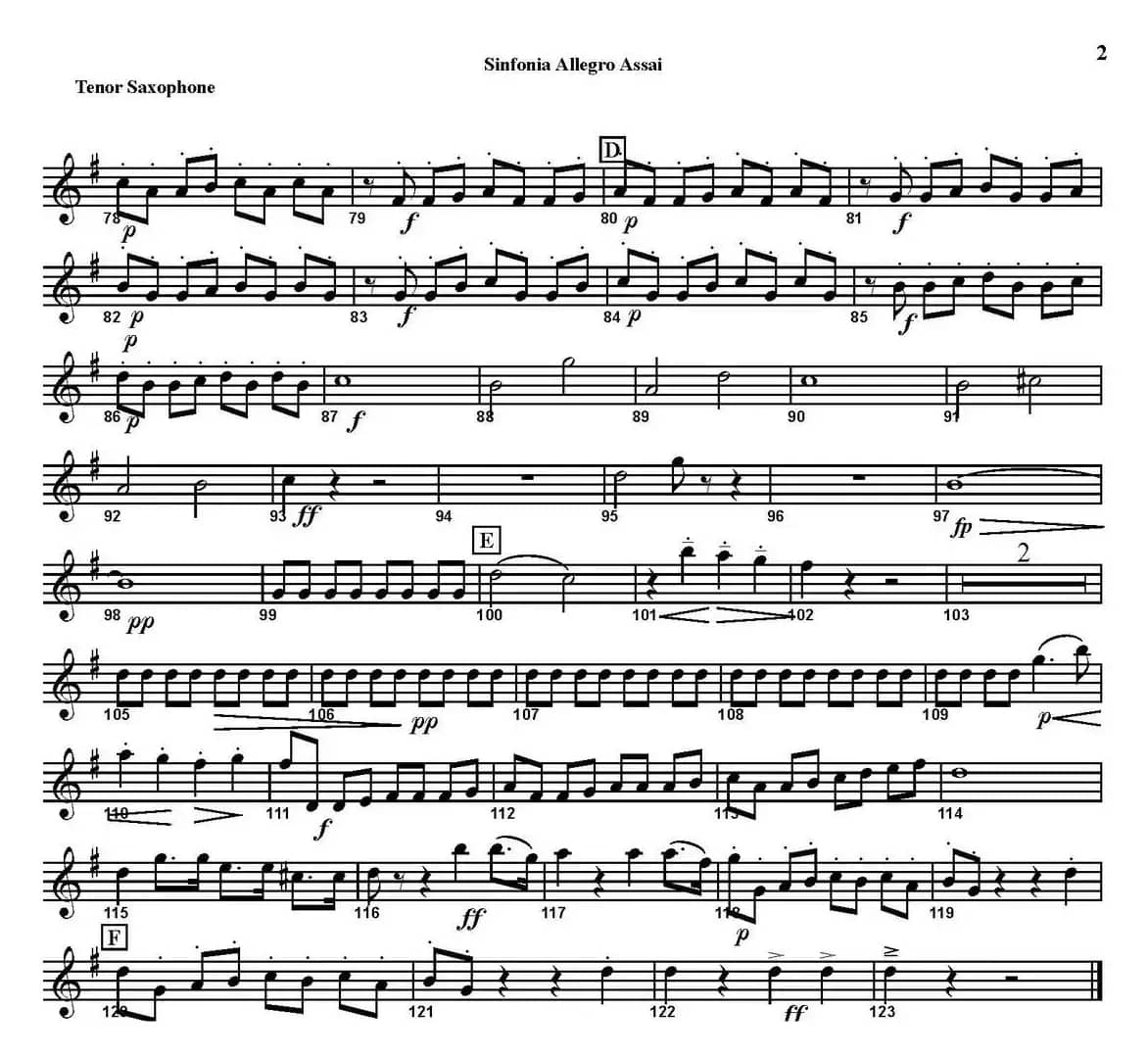 SINFONIA First Movement：Allegro Assai（四重奏·次中音萨克斯分谱）