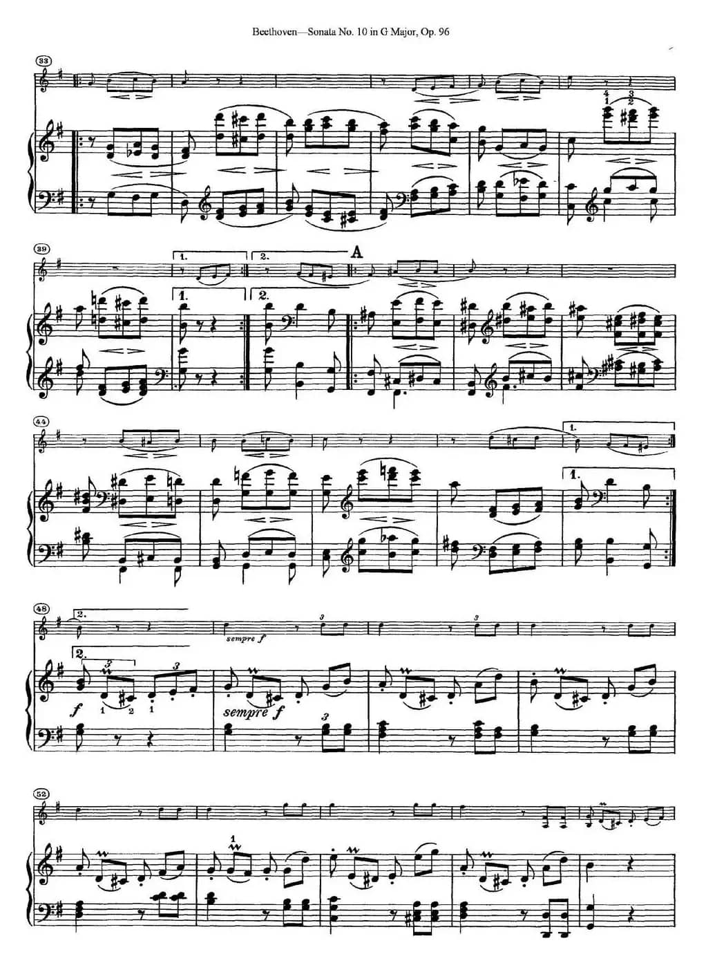 Violin Sonata No.10 in G Major Op.96（小提琴+钢琴伴奏）