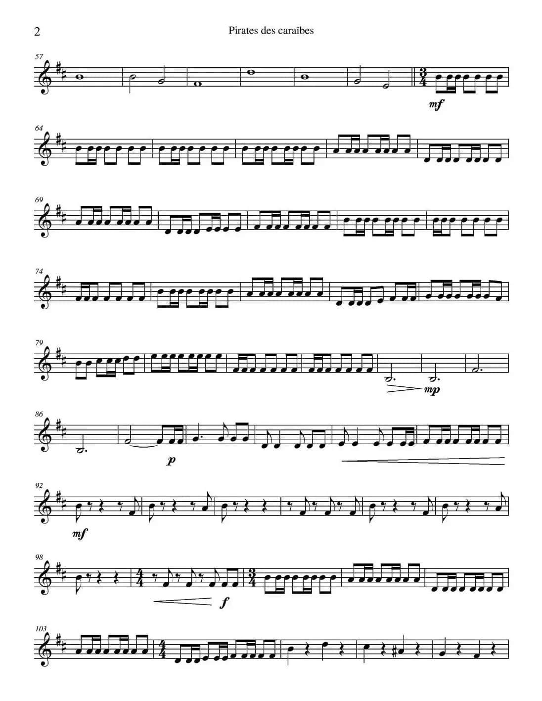 加勒比海盗（四重奏之上低音萨克斯分谱）