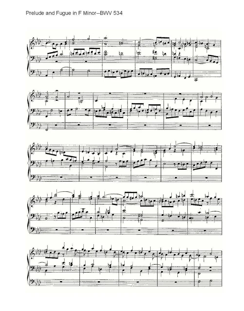 Prelude and Fugue in F Minor--BWV 534 (管风琴谱)