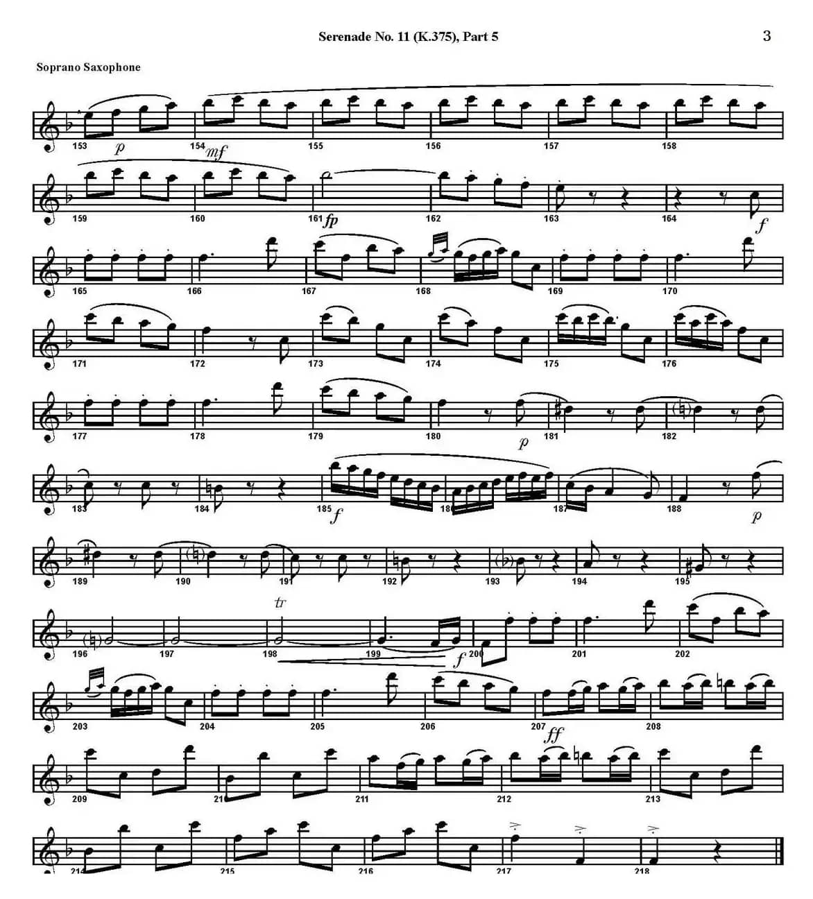 SERENADE No.11 in Eb，K.375 Part 5（四重奏·高音萨克斯分谱）