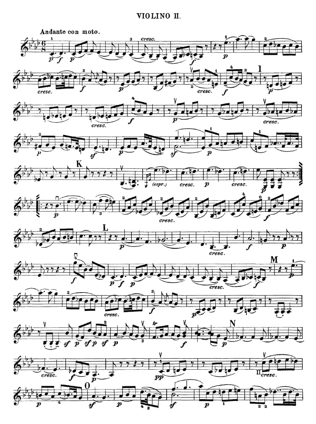 Mozart《Quartet No.16 in Eb Major,K.428》（Violin 2分谱）