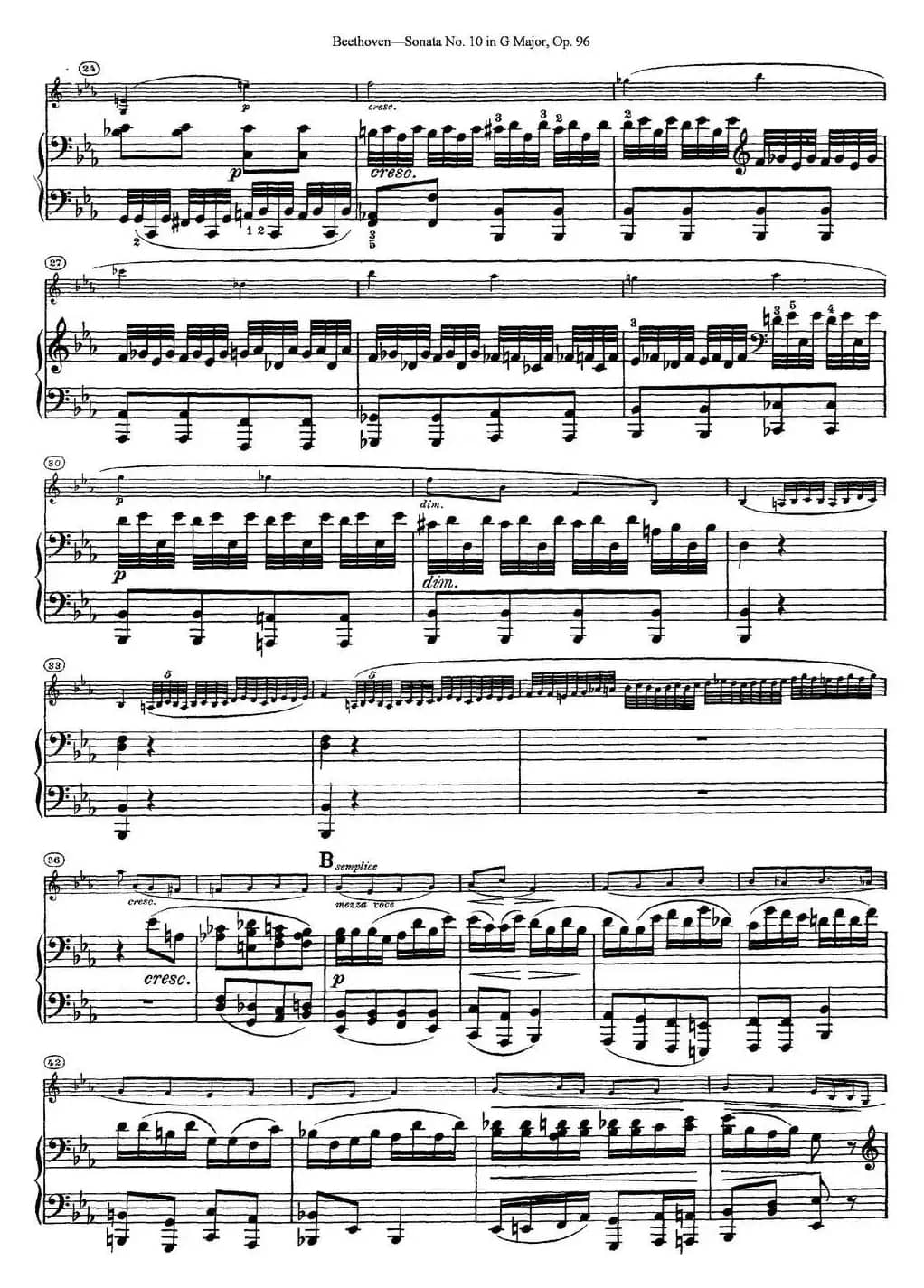 Violin Sonata No.10 in G Major Op.96（小提琴+钢琴伴奏）