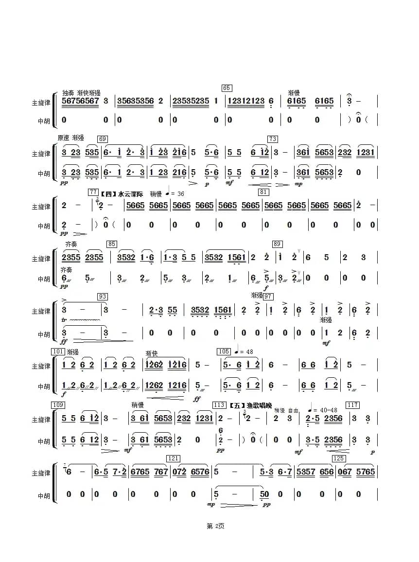 春江花月夜（主旋律与中胡分谱）