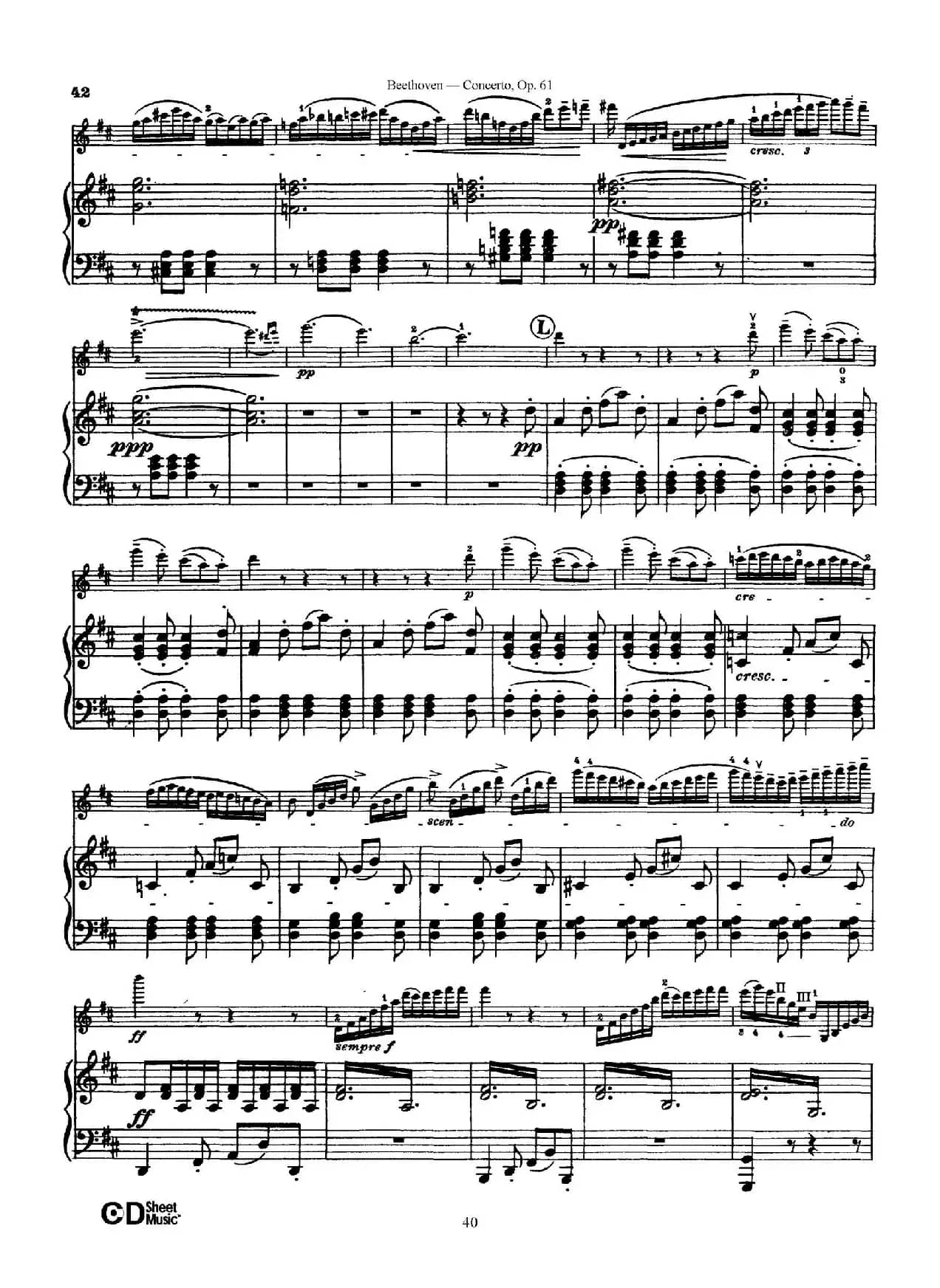 D大调小提琴协奏曲 Op.61（小提琴与钢琴版）