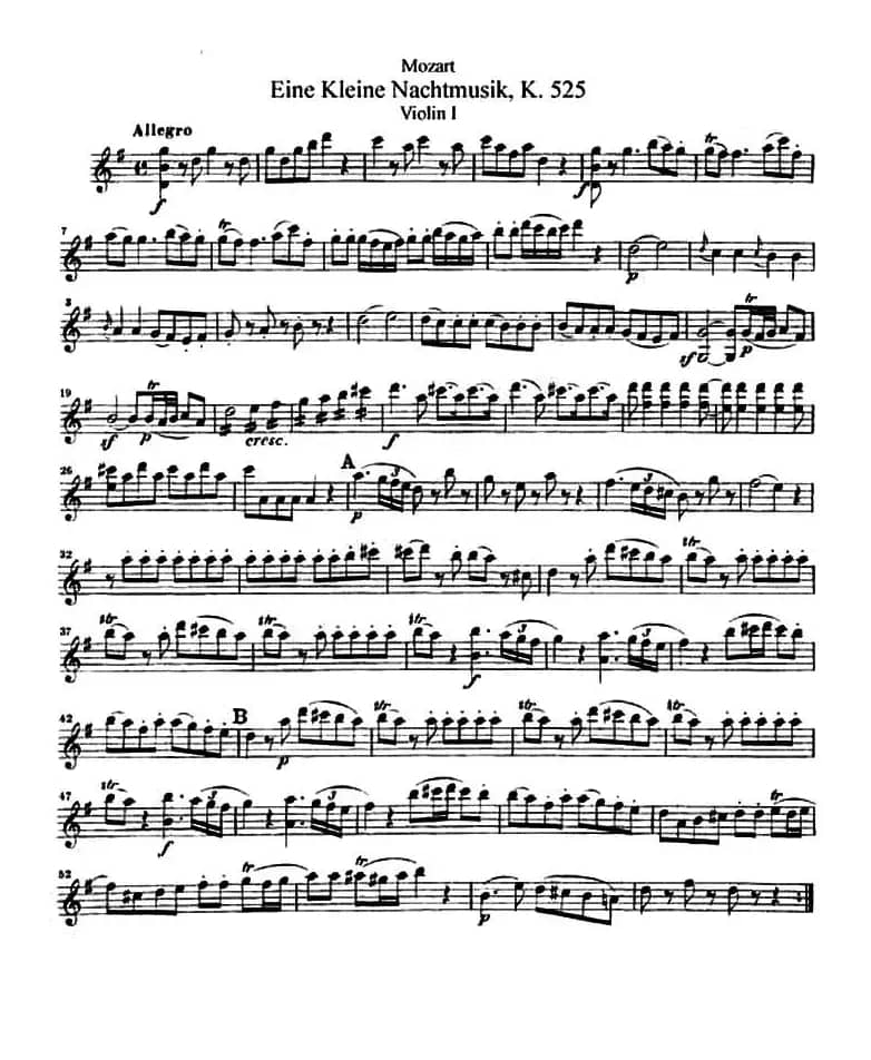 G大调弦乐小夜曲四重奏 K.525（第一小提琴分谱）