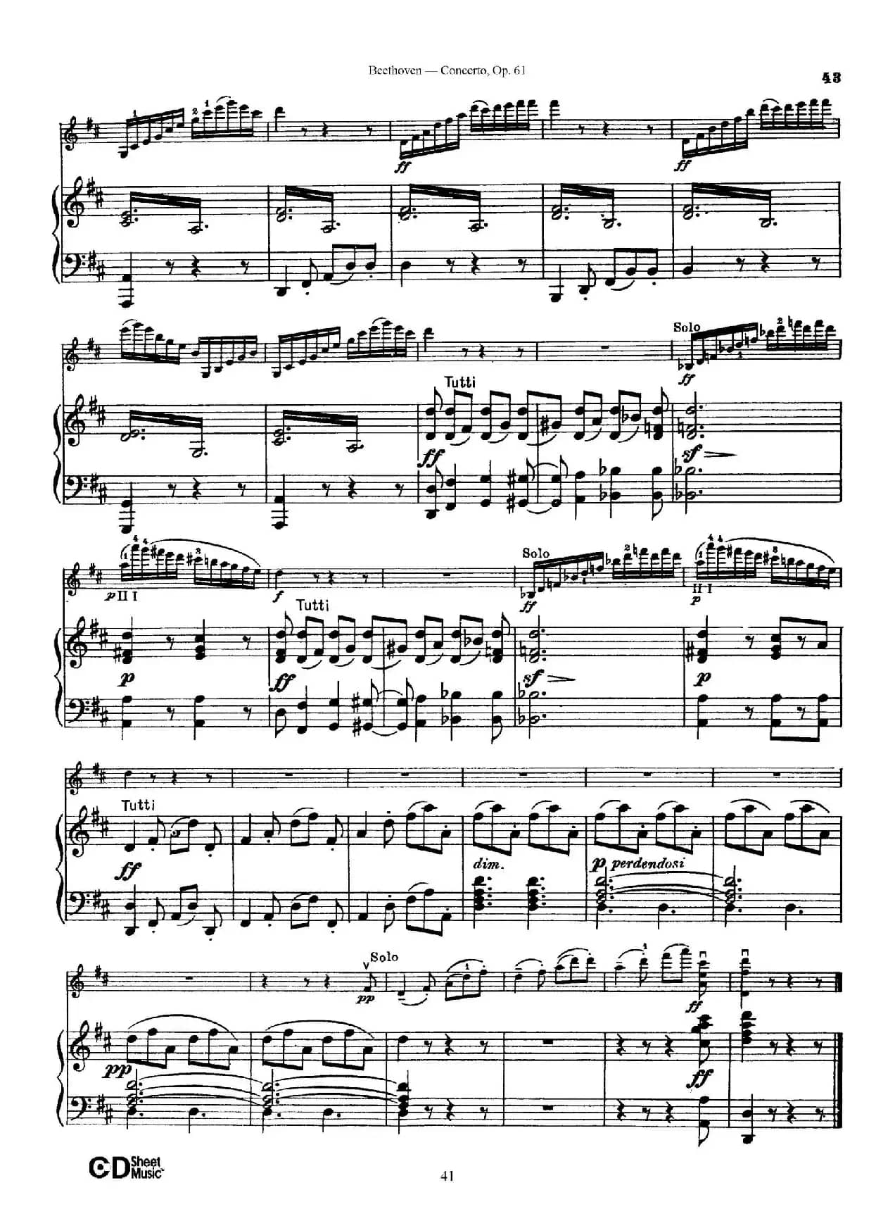 D大调小提琴协奏曲 Op.61（小提琴与钢琴版）