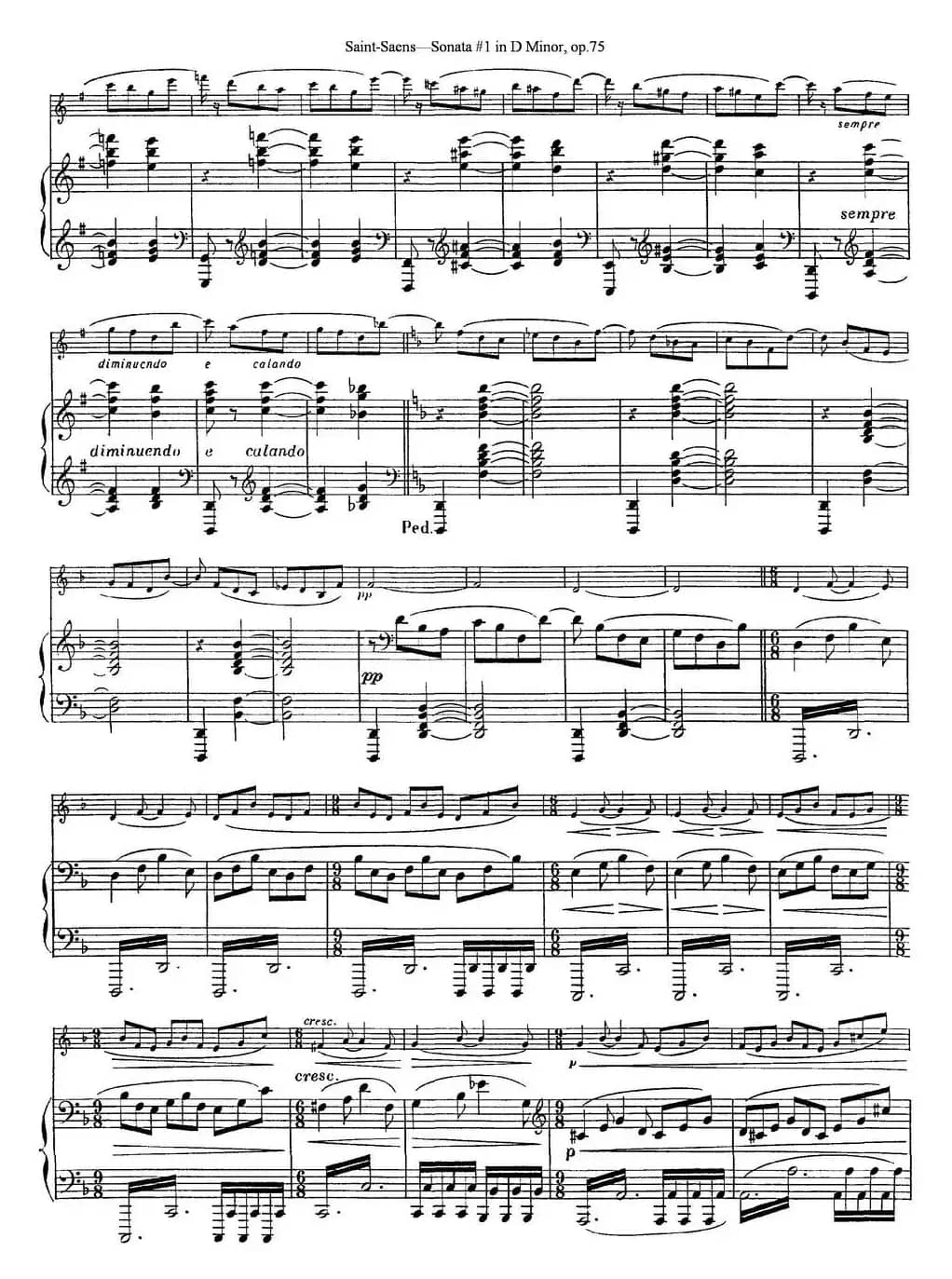 Violin Sonata No.1 in D Minor Op.75（小提琴+钢琴伴奏）