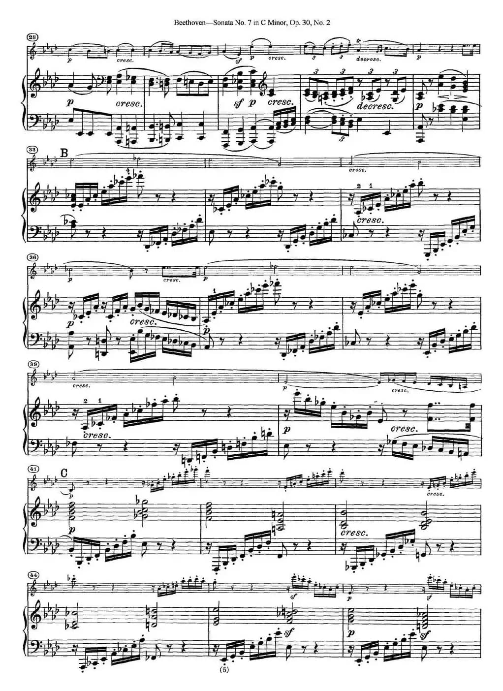 Violin Sonata No.7 in C Minor Op.30 No.2（小提琴+钢琴伴奏）