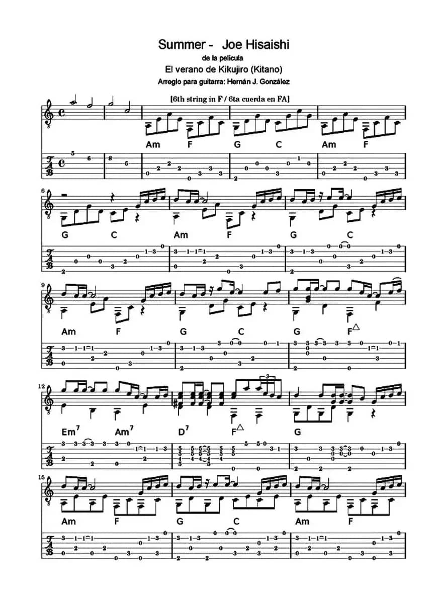 菊次郎的夏天（Summer）（指弹谱、五线谱+六线谱）