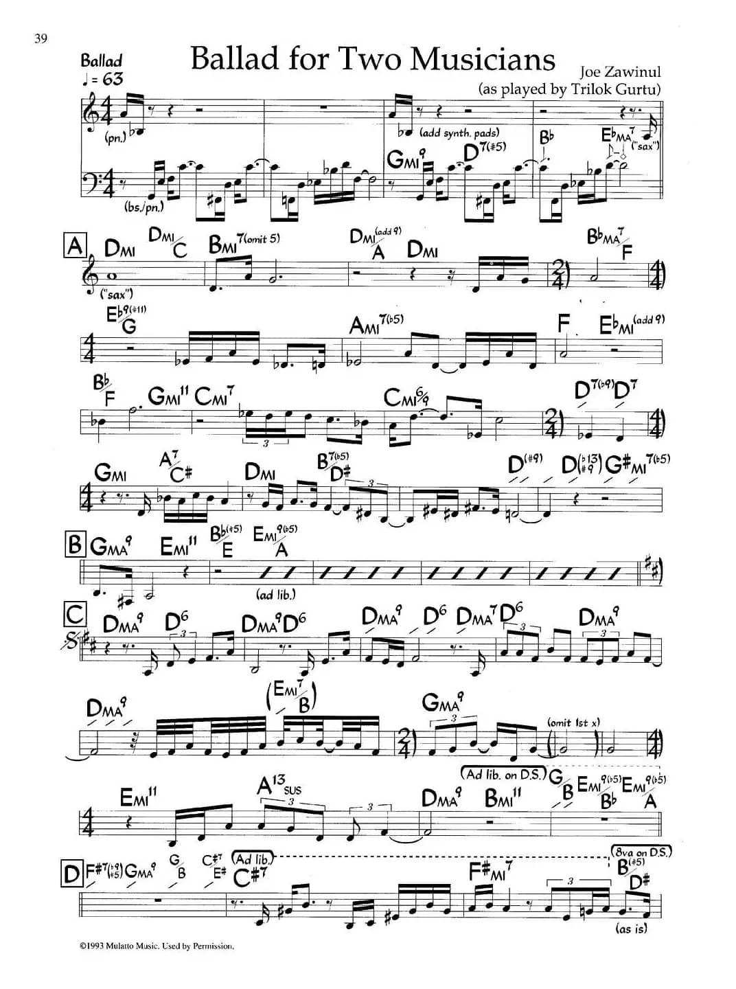 Ballad for Two Musicians（爵士钢琴曲）