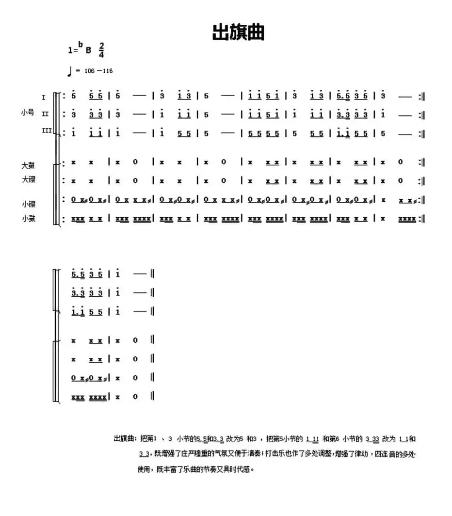 中国少年先锋队鼓号谱：1.出旗曲 
