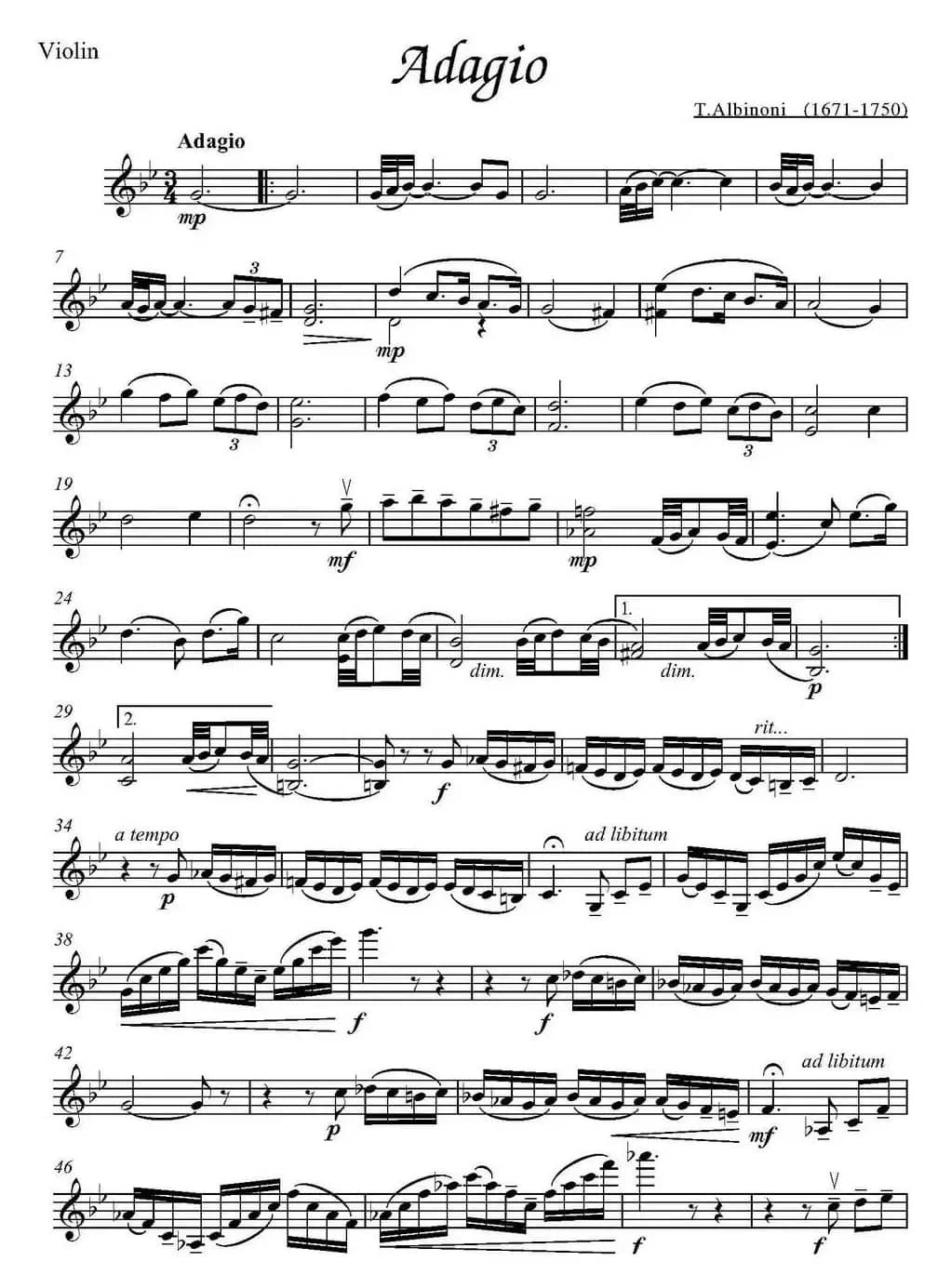 Adagio（T.Albinoni作曲版）