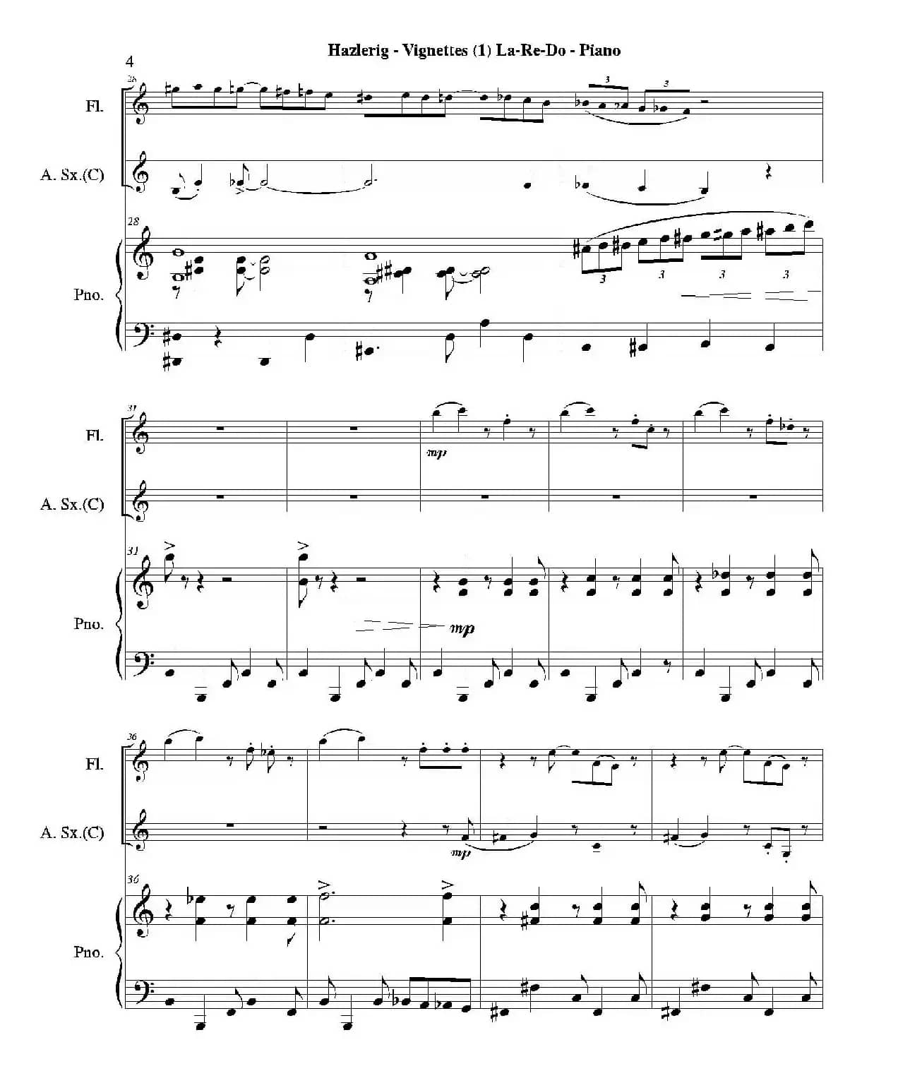 Three jazz vignettes（第一乐章）（三重奏钢琴分谱）