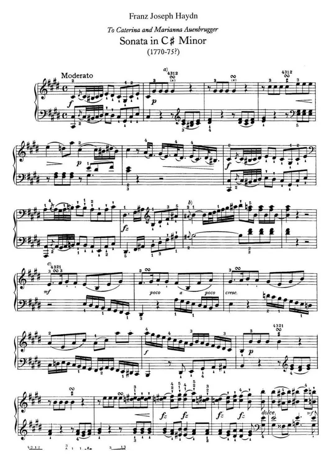 海顿 钢琴奏鸣曲 Hob XVI 36 in C-sharp minor