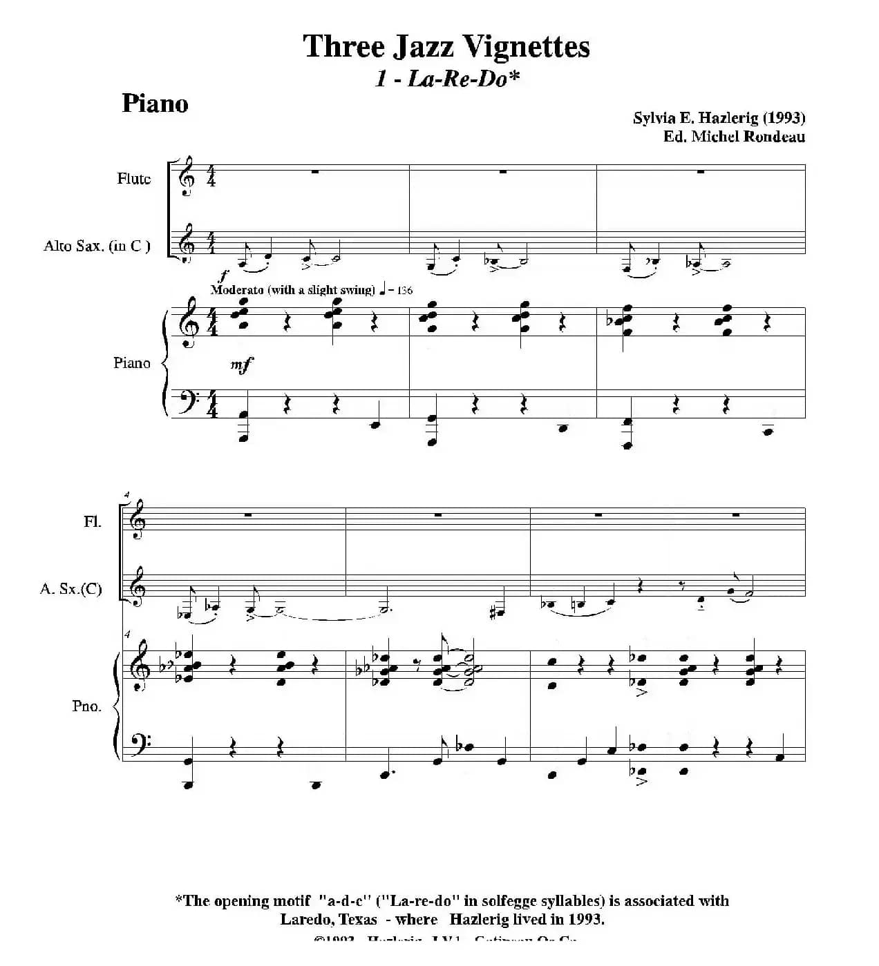 Three jazz vignettes（第一乐章）（三重奏钢琴分谱）
