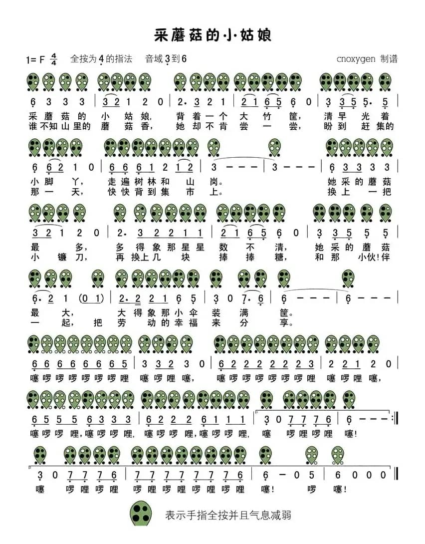 采蘑菇的小姑娘（六孔陶笛谱）