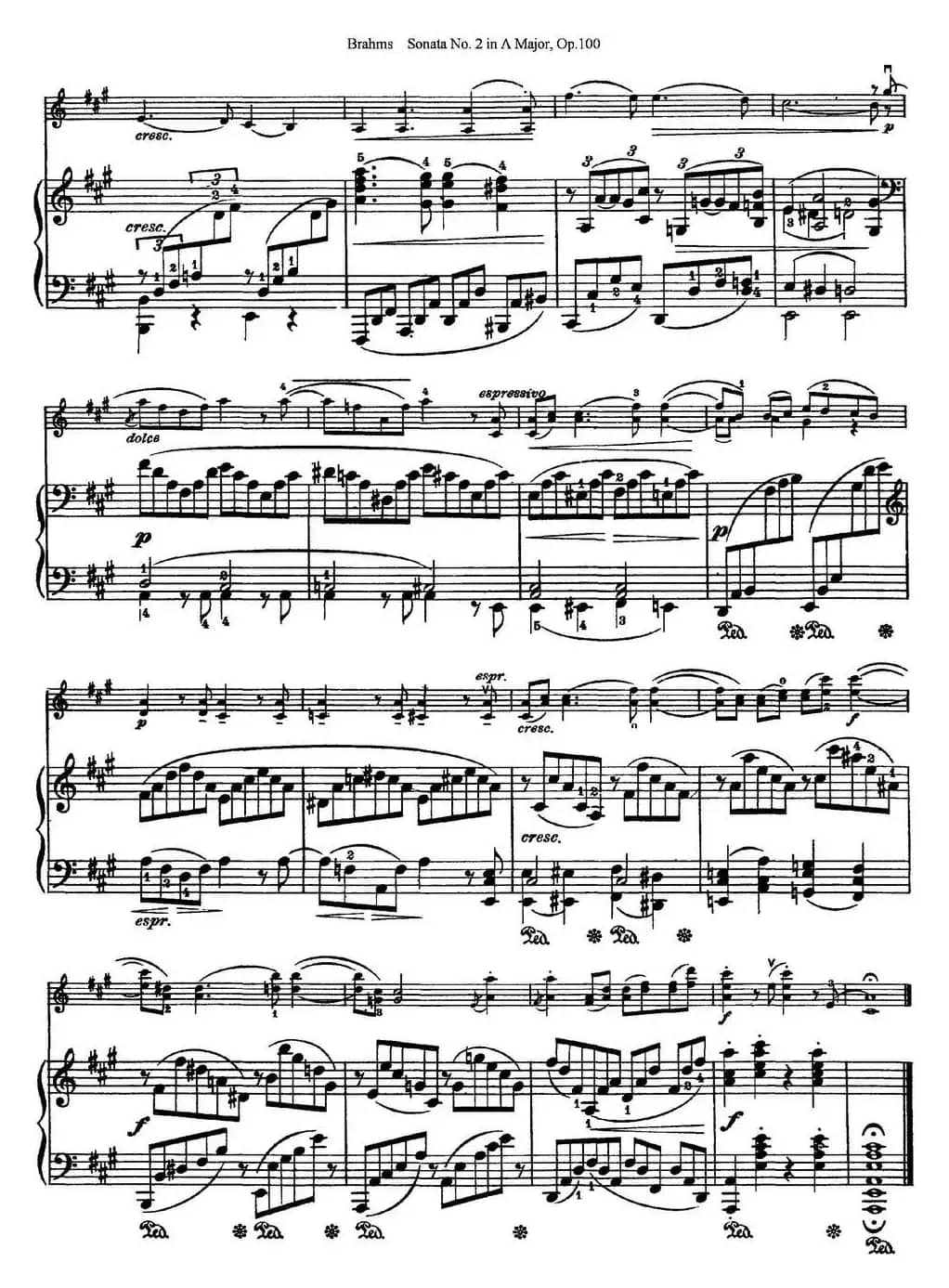 Violin Sonata No.2 in A Major Op.100（小提琴+钢琴伴奏）