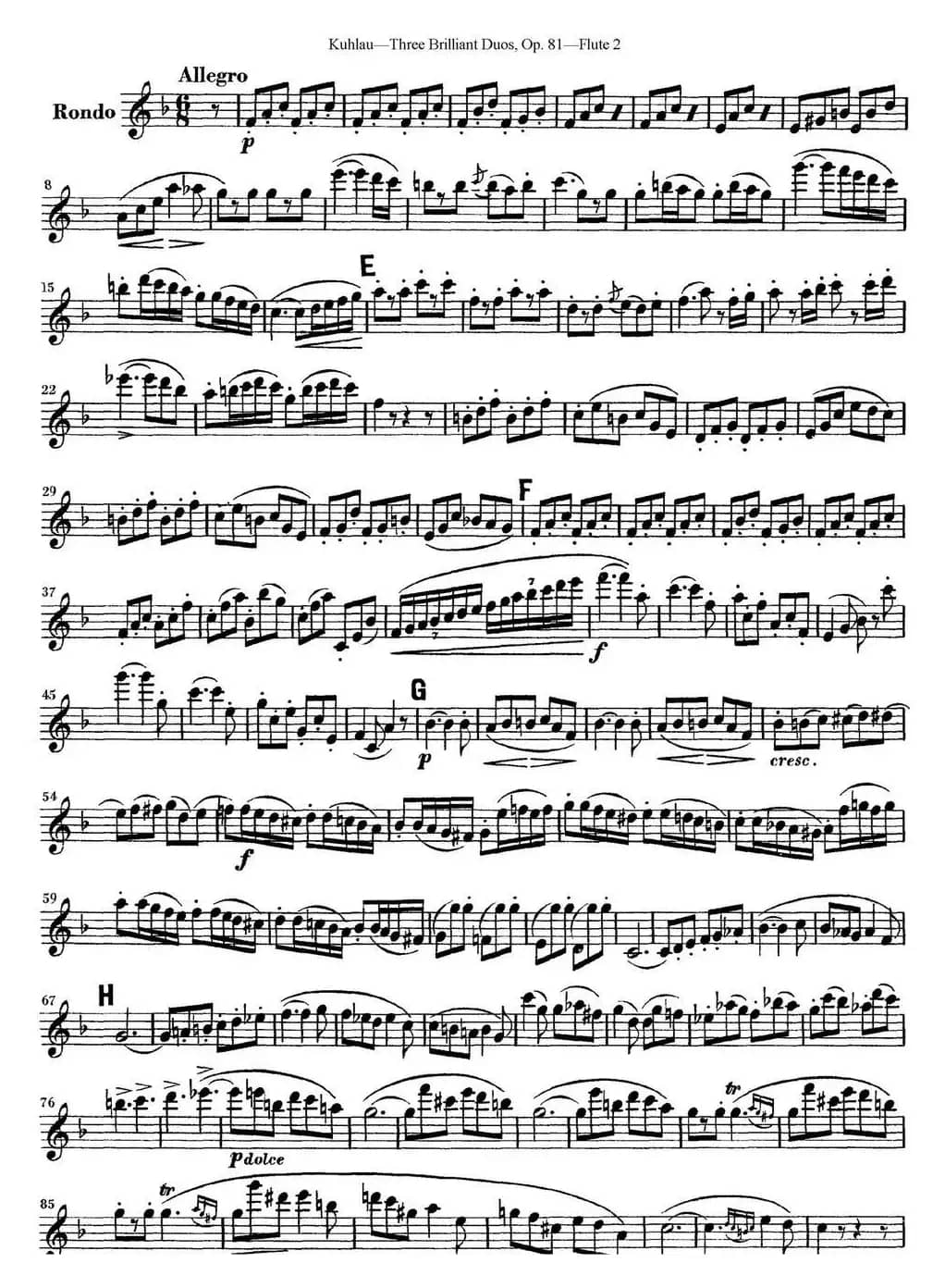 库劳长笛二重奏练习三段OP.81——Flute 2（NO.2）