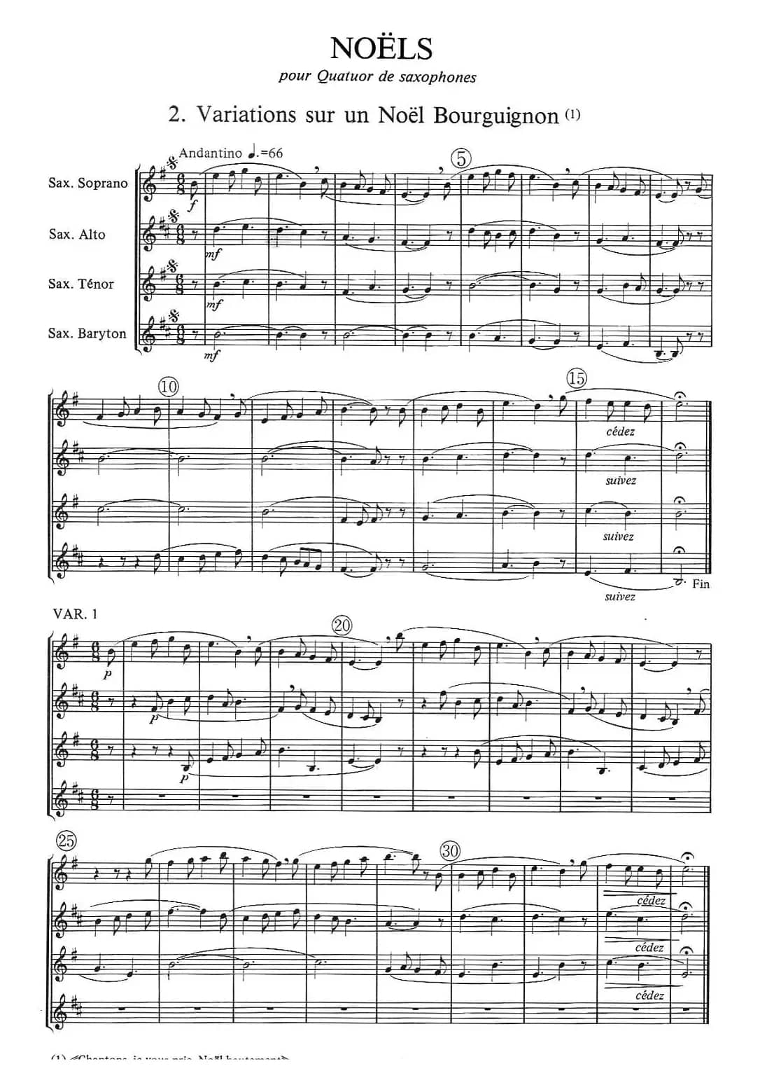 jean Bouvard 编写的6首萨克斯四重奏之二