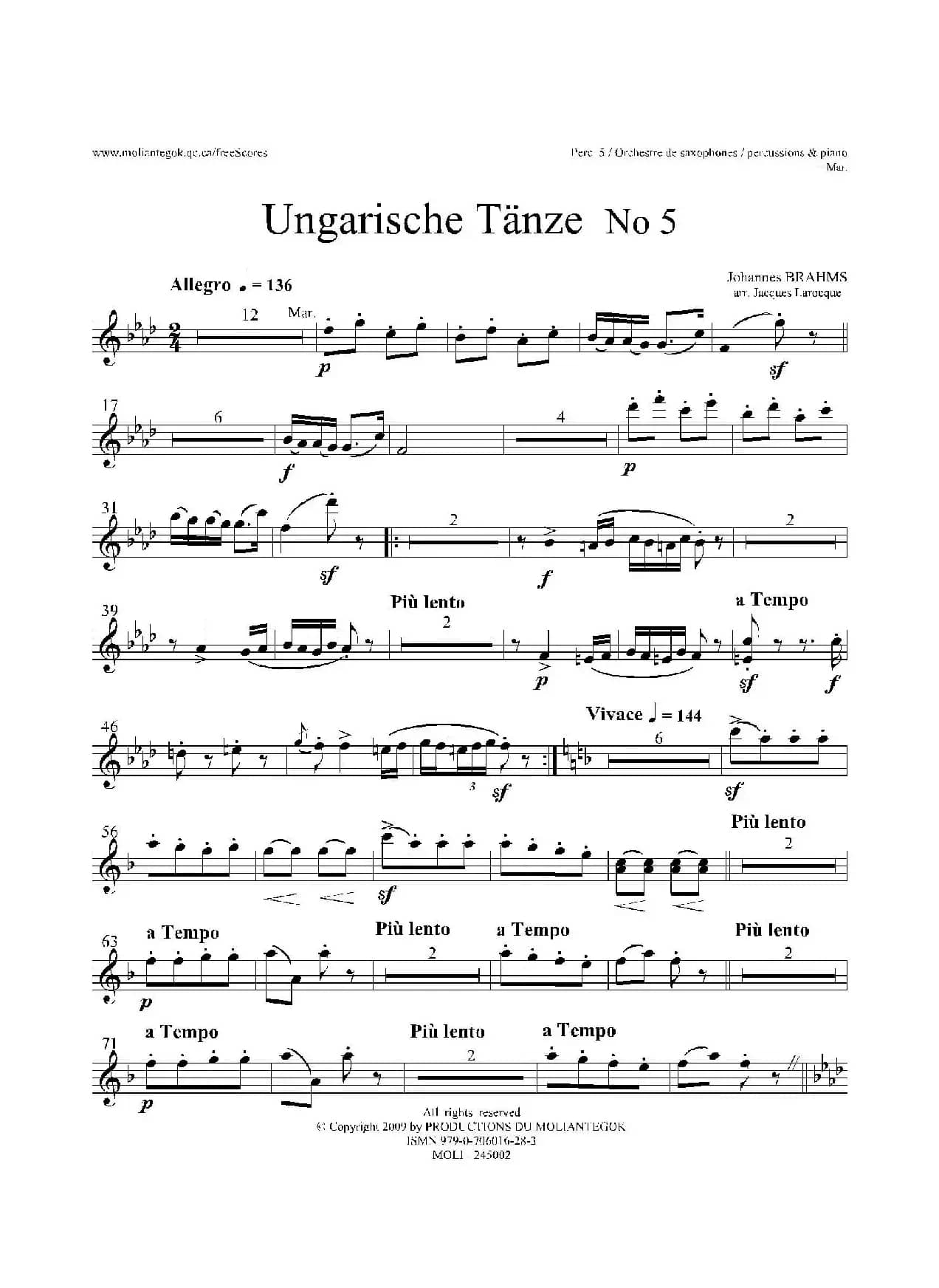 Ungarische Tnze No 5（十五重奏Perc.1-2-3-4-5​分谱）
