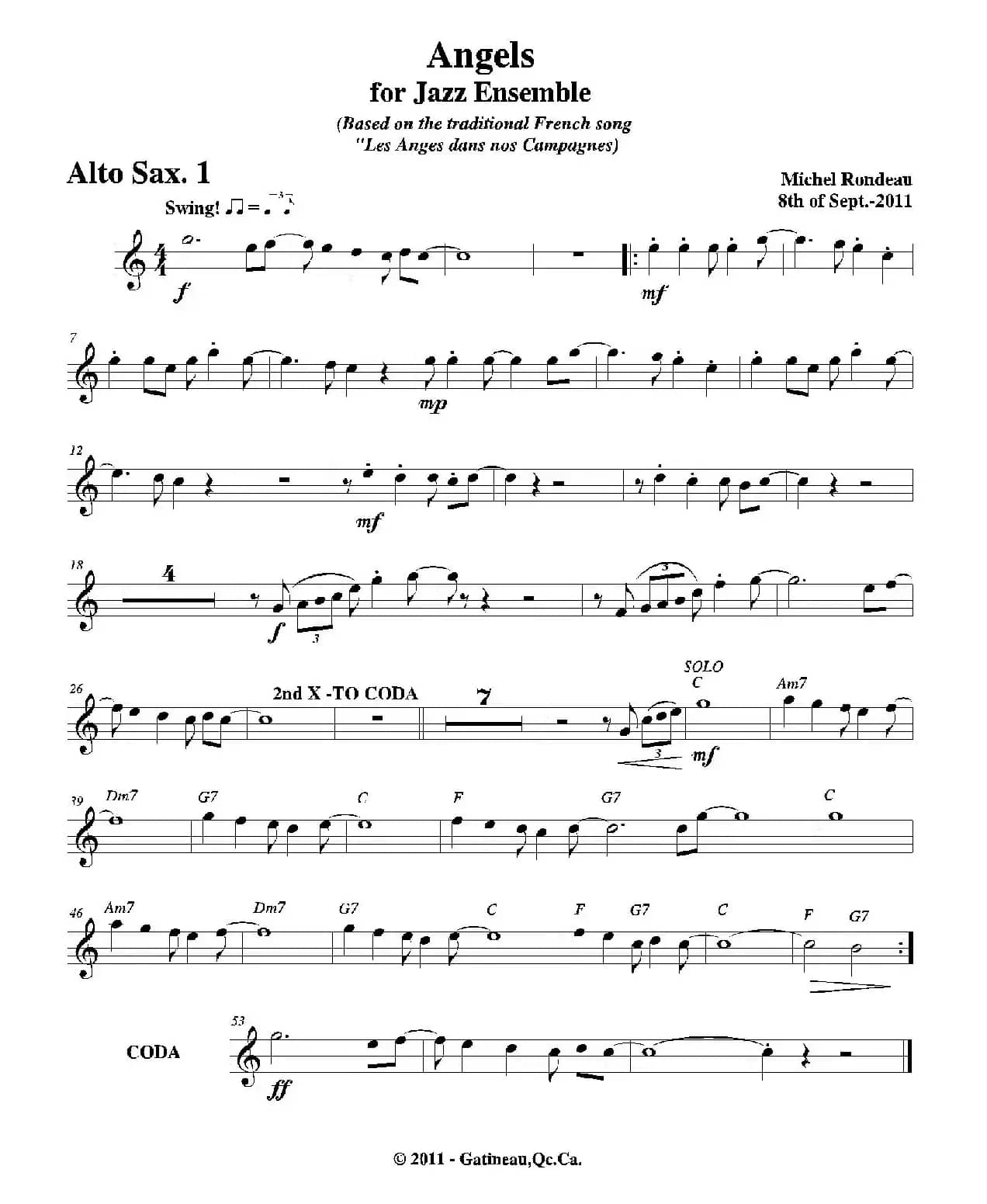 Angels for Jazz Ensemble（第一中音萨克斯分谱）