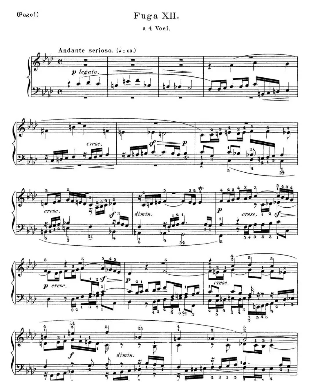 巴赫《平均律钢琴曲集·第一卷》之赋格曲（NO.12）