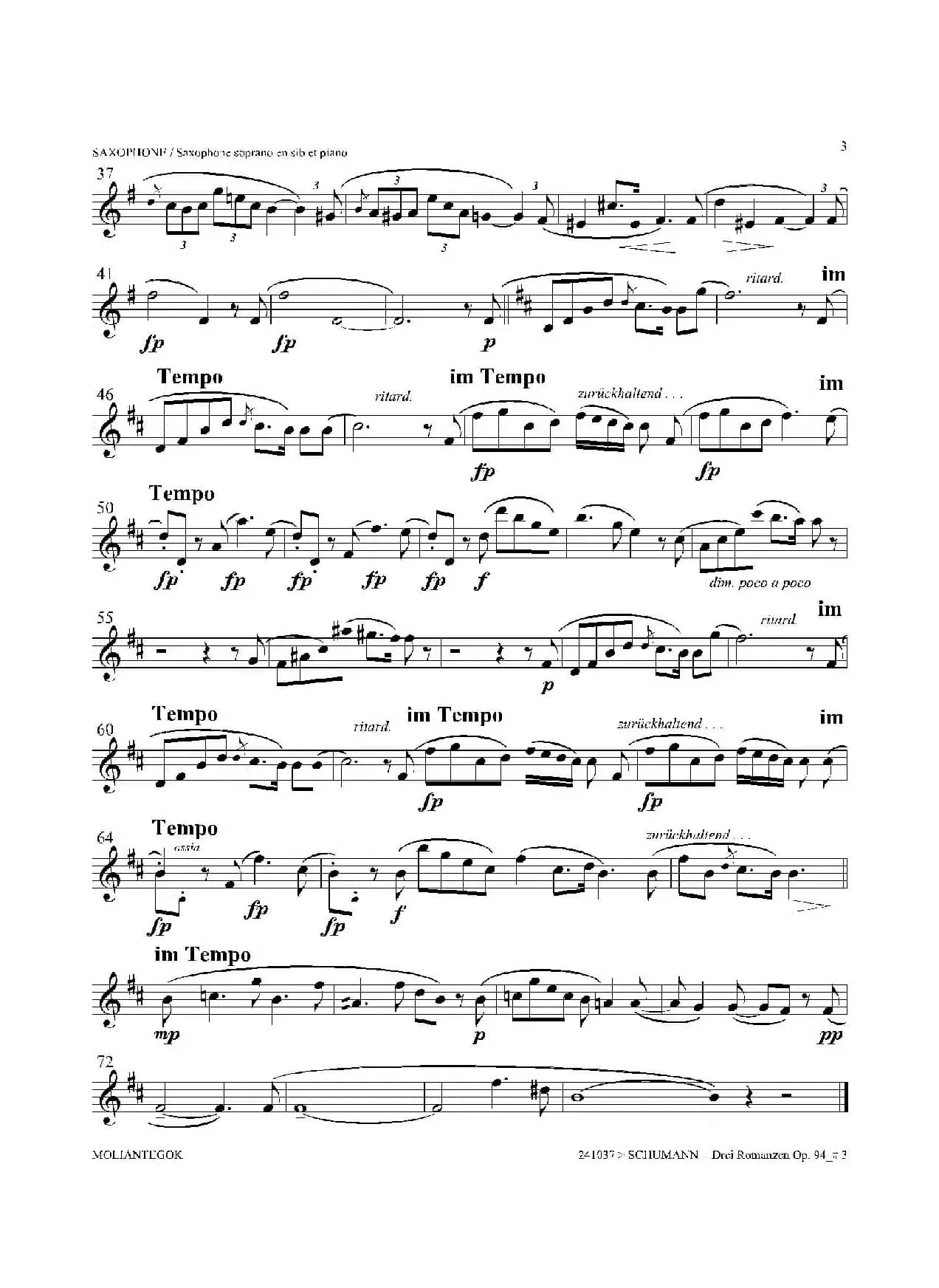 三首浪漫曲 Op.94（高音萨克斯）