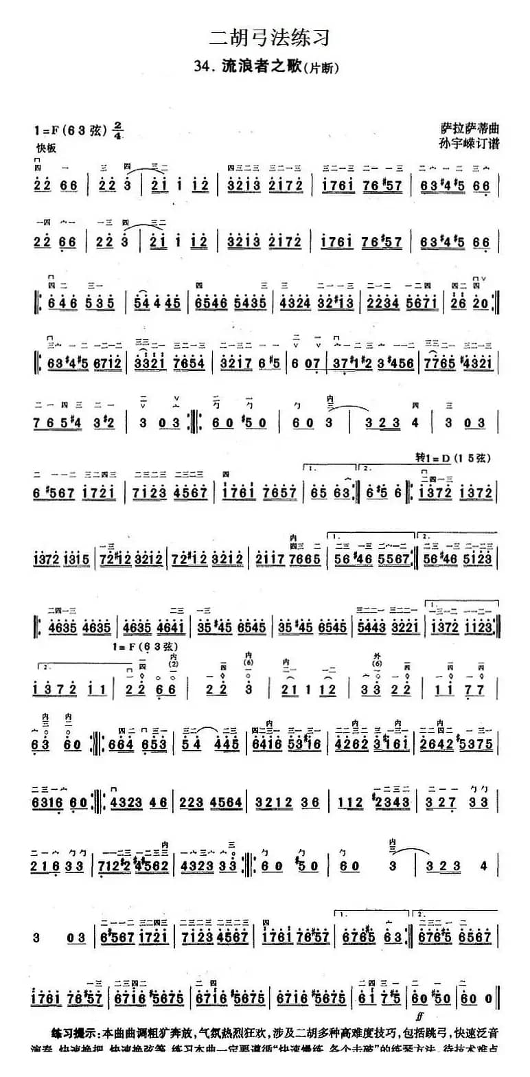 二胡弓法练习：流浪者之歌（片段）