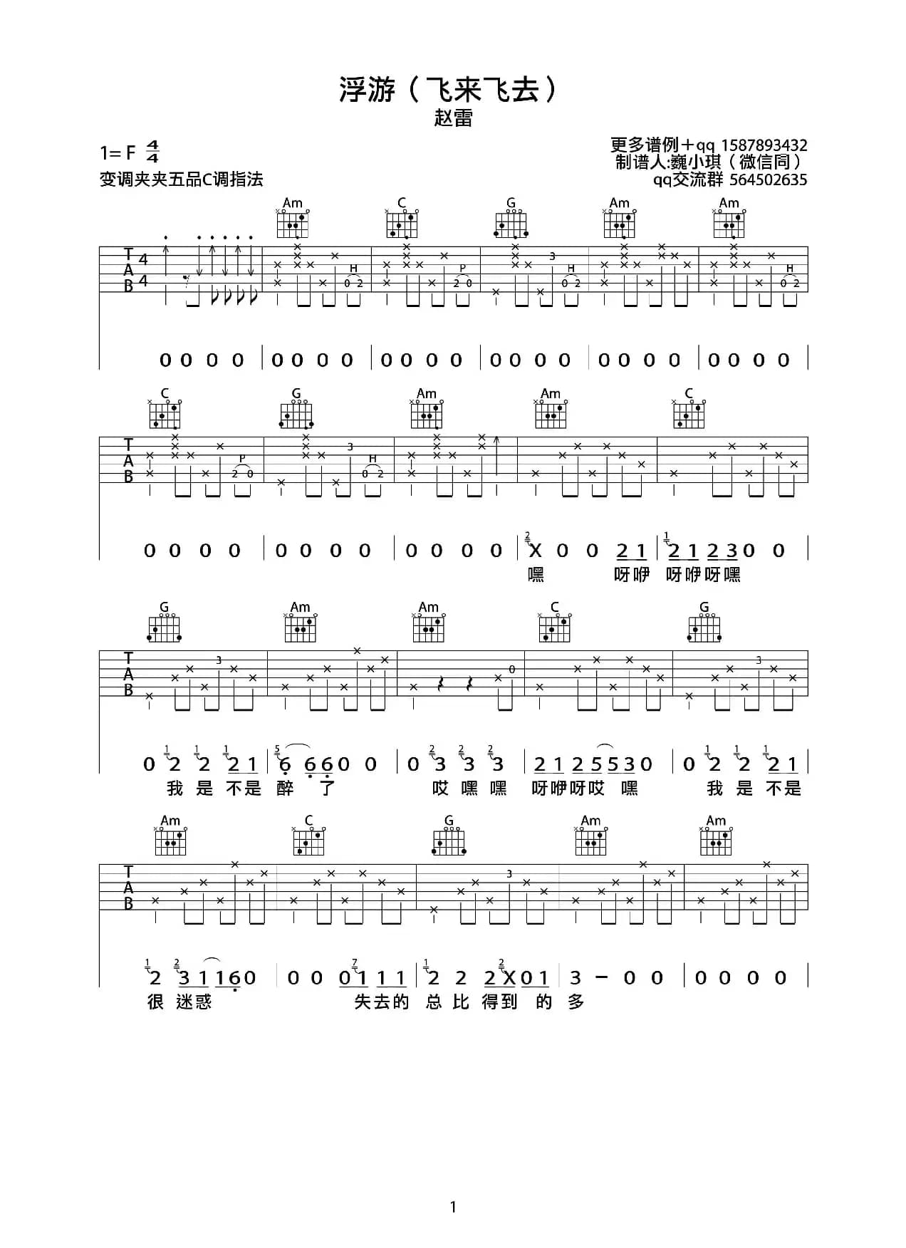 浮游（赵雷词曲、巍小琪制谱版）