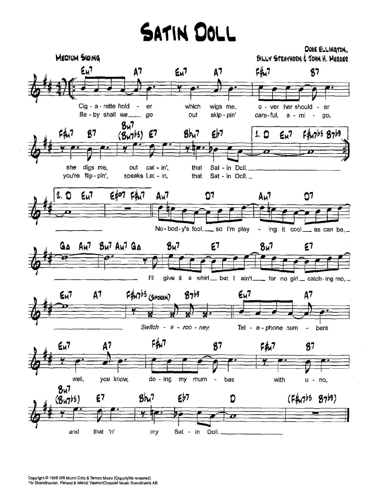 降B爵士乐谱：SATIN DOLL