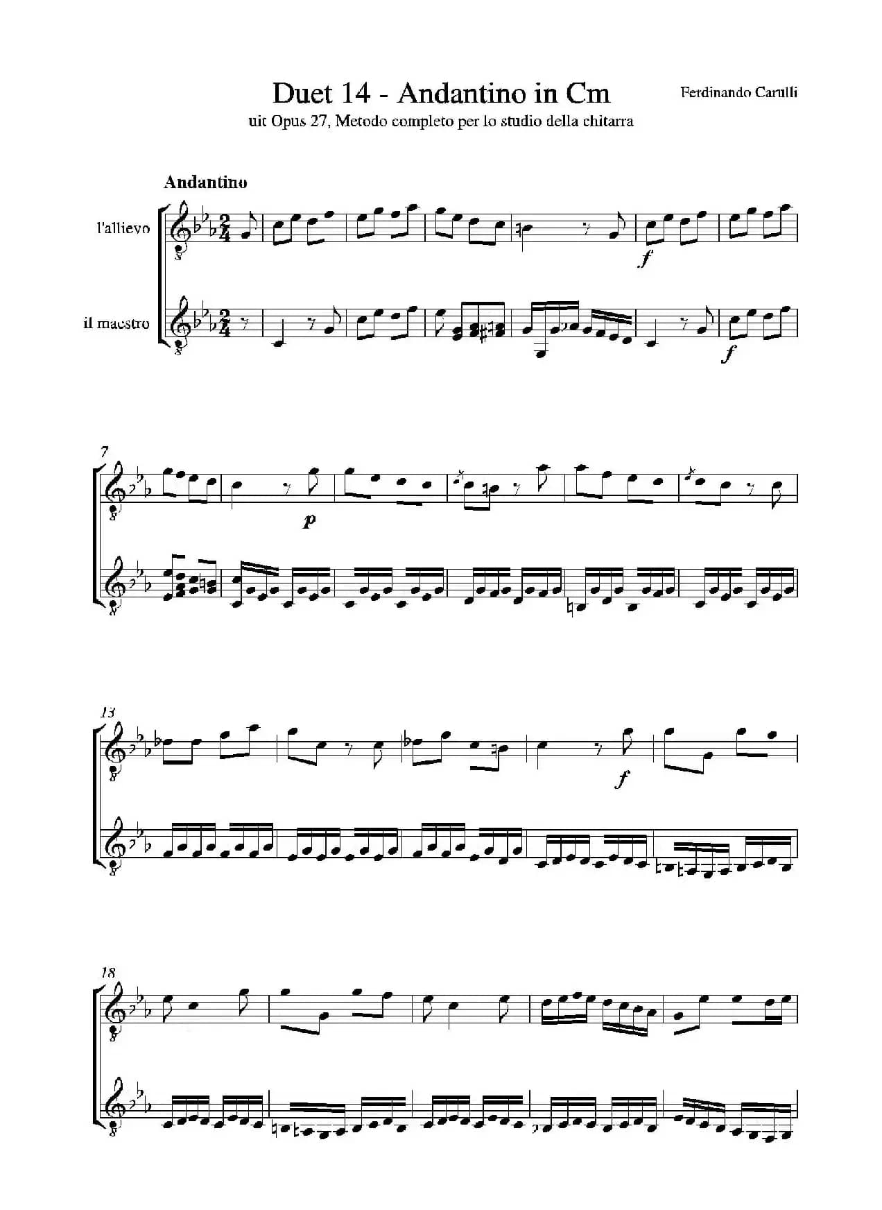 Metodo Completo Op.27-3（古典吉他二重奏练习·14）