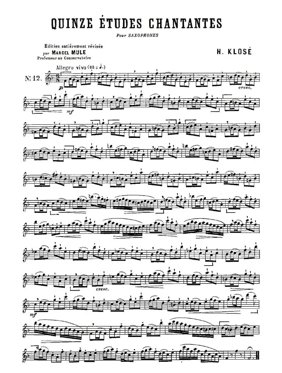 Klose Etudes Chantantes Pour Saxophone（练习曲之十二）