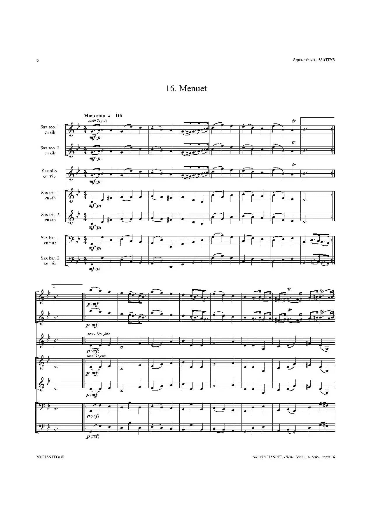 Water Music（HWV.350 No.3）（萨克斯合奏总谱）