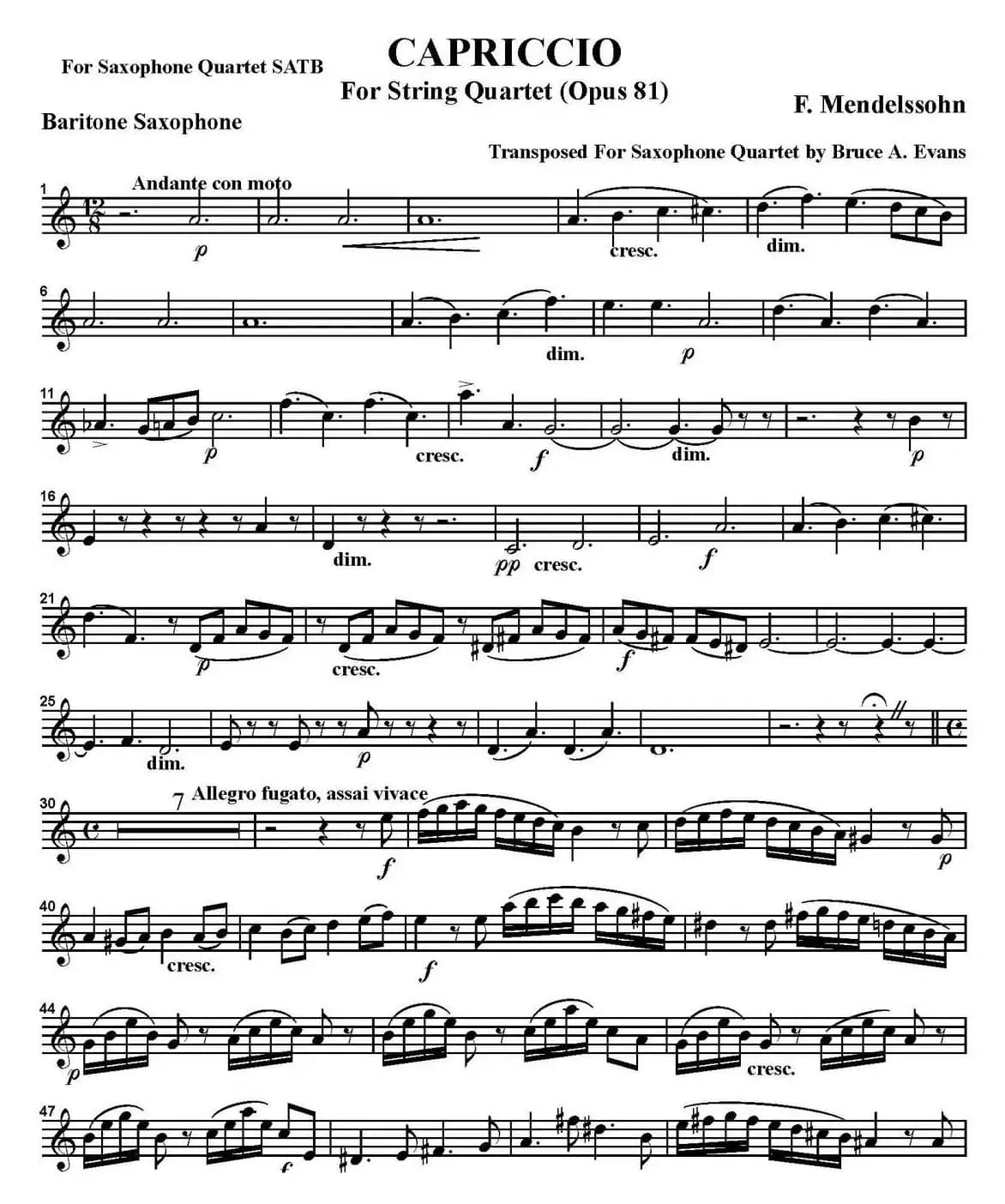 CAPRICCIO（四重奏·上低音萨克斯分谱）