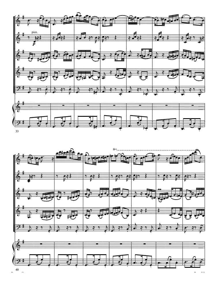 Por Una Cabeza 一步之遥（弦乐五重奏+钢琴伴奏总谱）