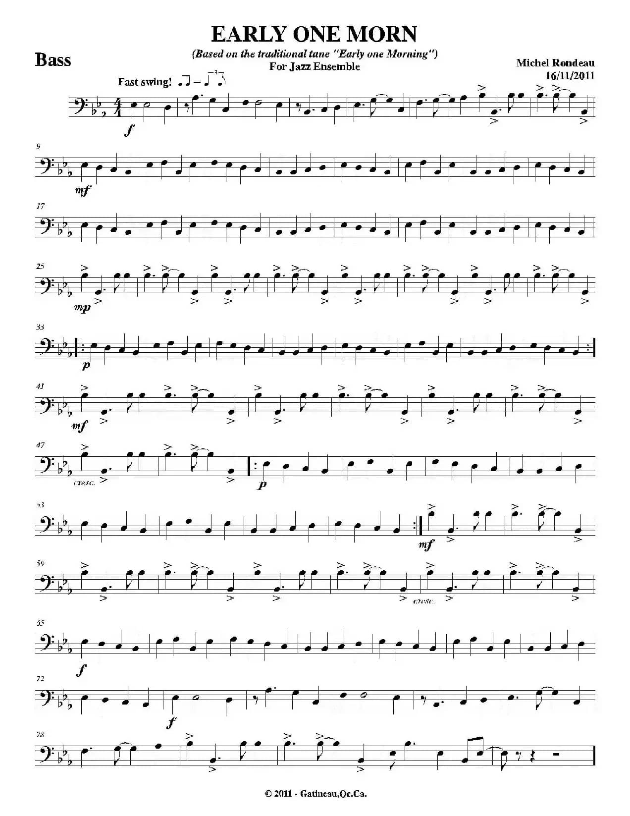 EARLY ONE MORN（贝司分谱）