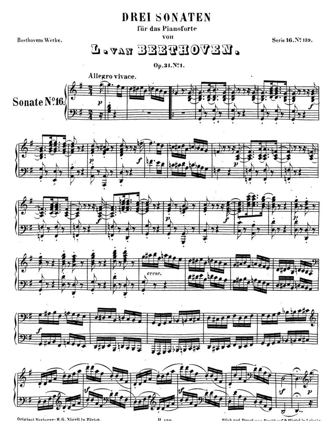 贝多芬钢琴奏鸣曲16 G大调 Op.31 No.1 G major