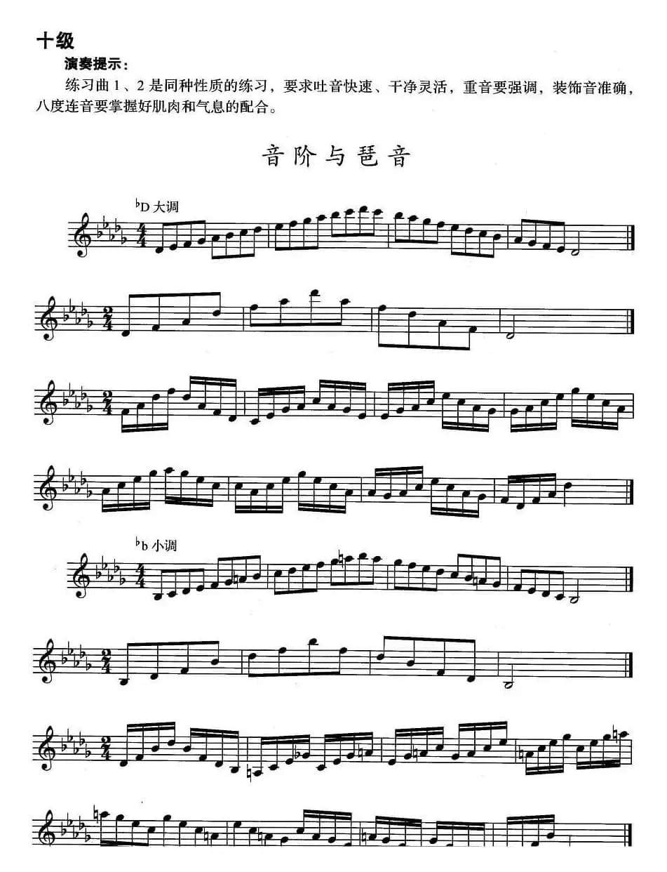 小号考级十级：音阶与琶音（bD大调、bd小调）