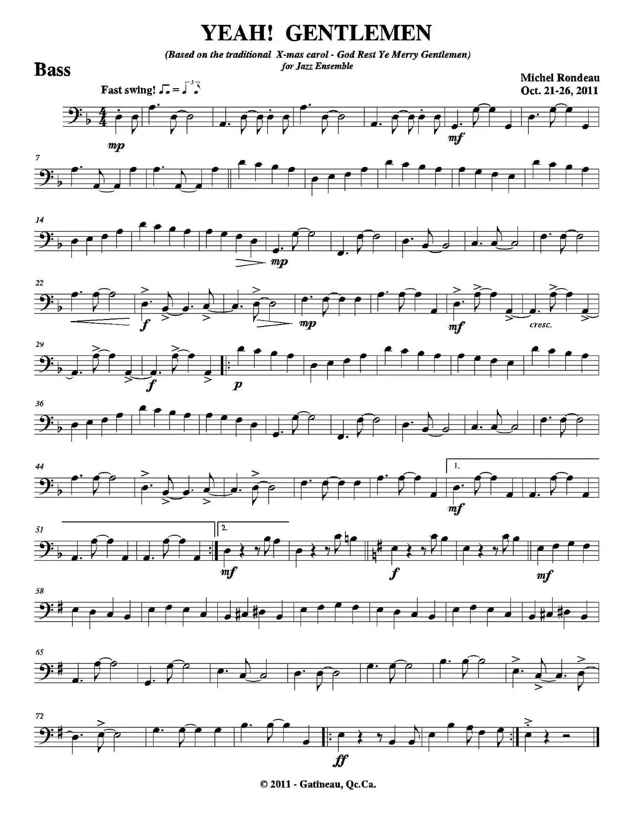 YEAH! GENTLEMEN（贝司分谱）